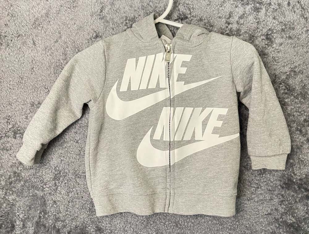 Nike Infant Boys Full Zip Hoodie Gray Logo Print Size 9M